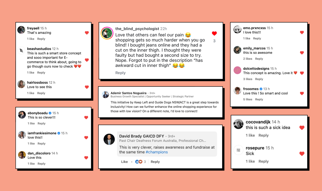 Collage of social comments that celebrate and talk about the importance of the Guide Dogs Blackout Friday event.