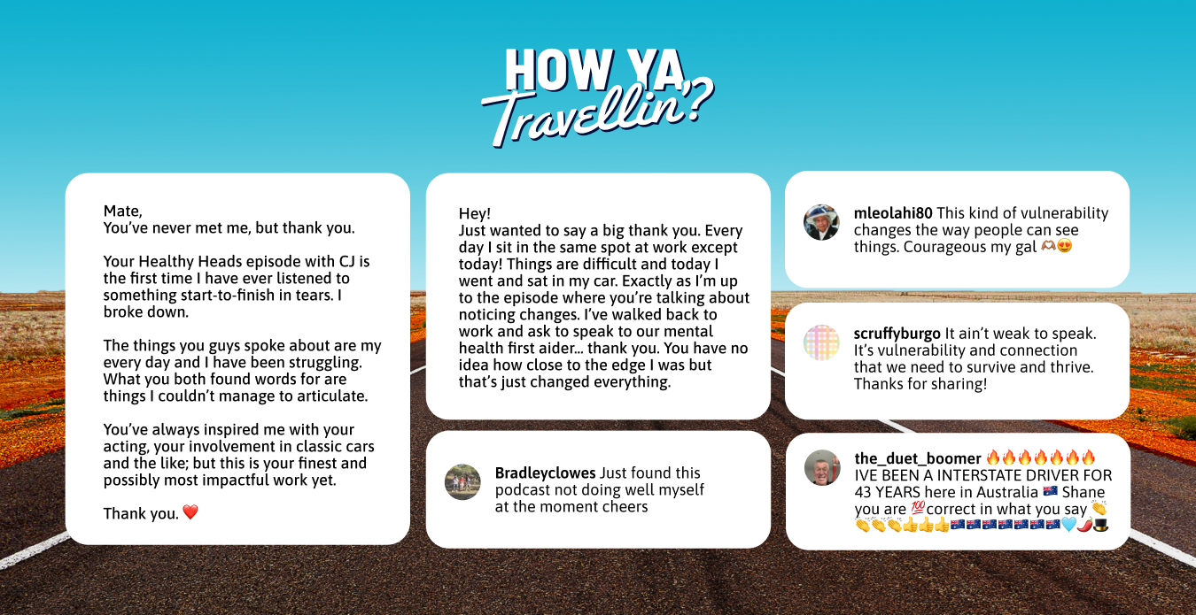 Image of a collage of screenshots of positive feedback from the How Ya Travelling campaign. Showcasing the importance of behaviour change campaigns.